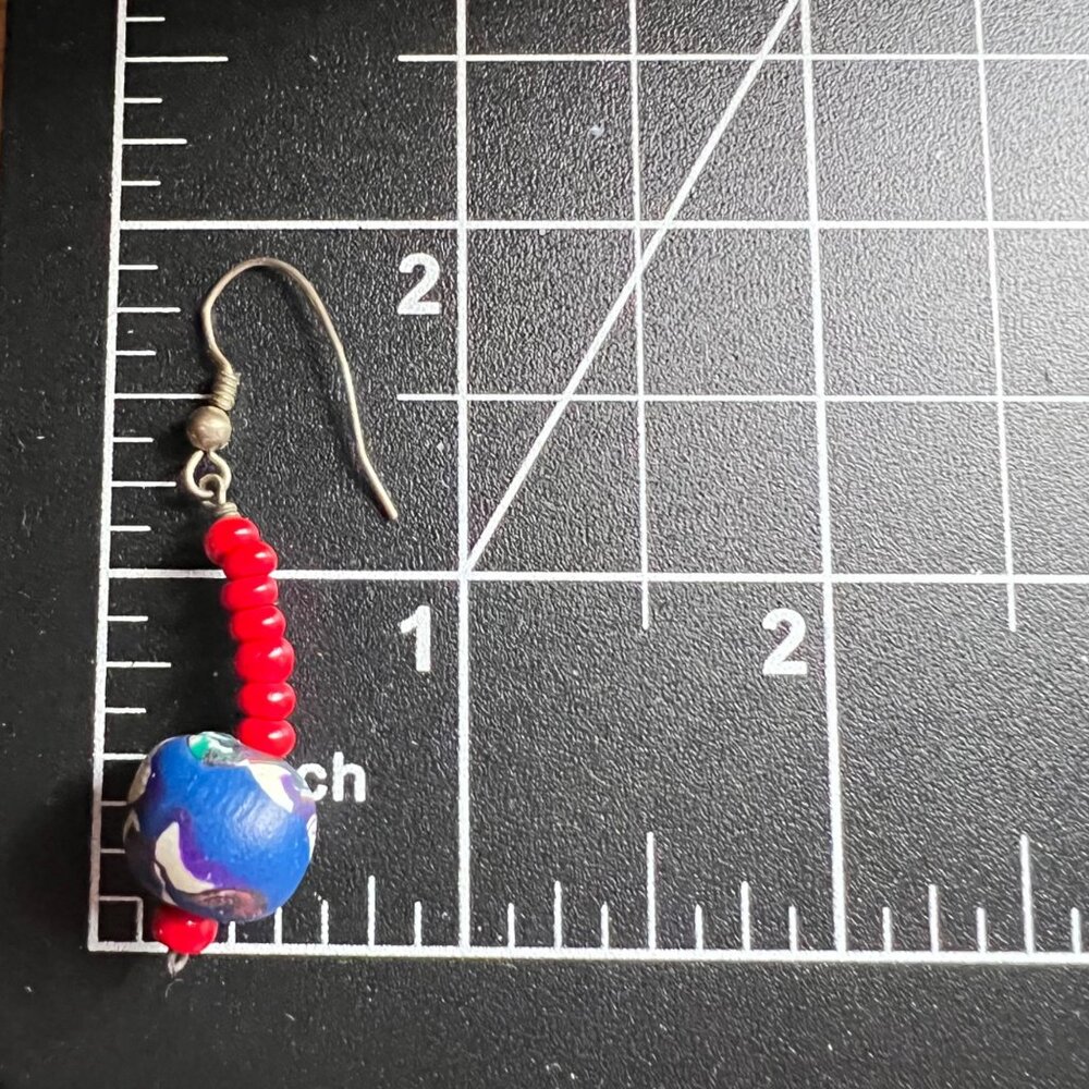 Vintage Handmade Polymer Clay Necklace Sterling Silver Clasp 24" Red Blue Art - Picture 16 of 16